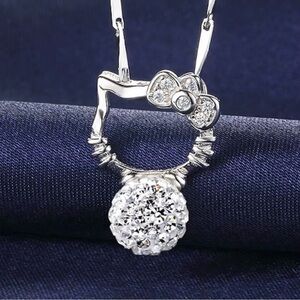 Hello Kitty Steel Pendant Necklace with Bow Accent Rhinestone